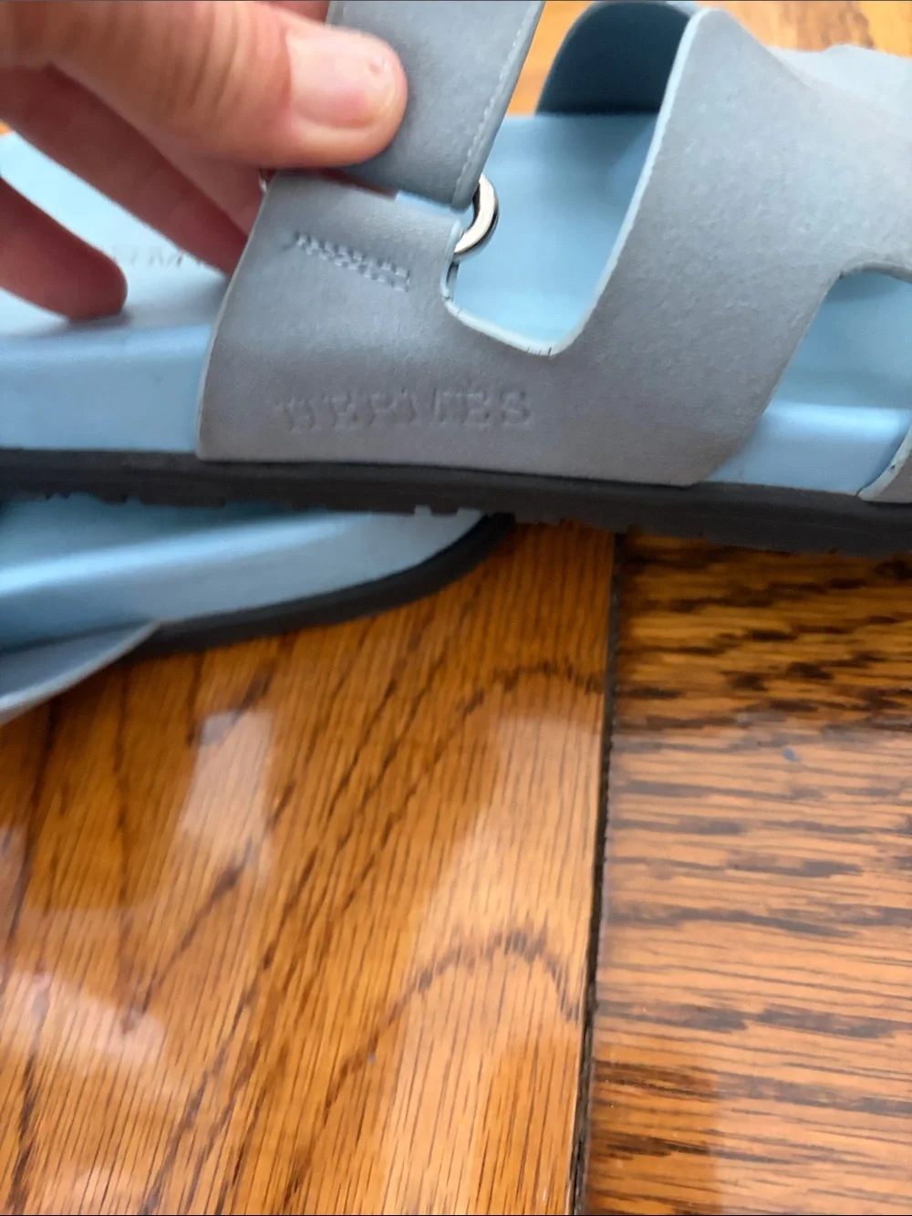Hermes Light Blue and Gray Suede Slide Sandals - Picture 3 of 5